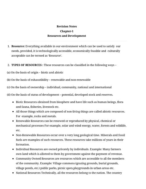 Solution Resources And Development Chapter Revision Notes Class