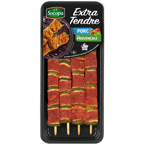 SOCOPA Brochettes de porcs à la provençale extra tendre 4 pièces 340g