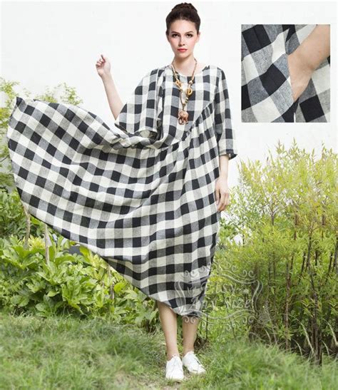 Anysize Spring Summer Dress Plaids Style Irregular Linen Etsy Plaid