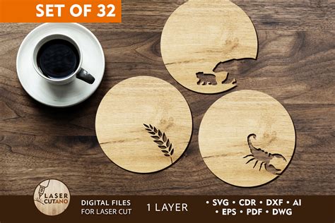 Wooden Coasters Bundle Laser Cut Files Graphic By Lasercutano