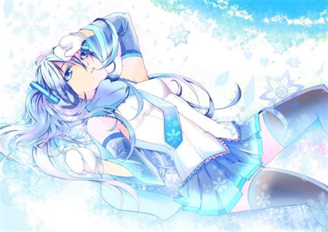 Snow Vocaloid Gloves White Hatsune Miku Blue Eyes Tie Skirts