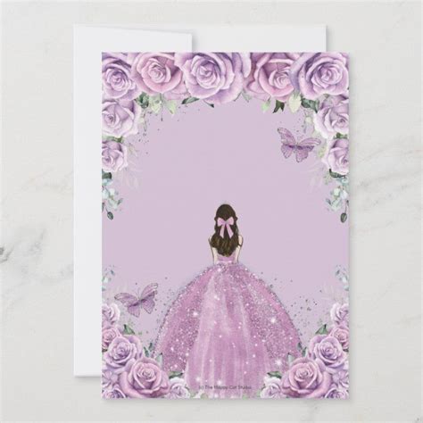 Invitaci N Quincea Era Lilac Morado Flores Mariposas Corona Zazzle