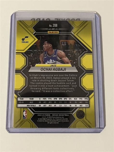 Panini Mosaic Ochai Agbaji Silver Mosaic Rookie Rc Utah