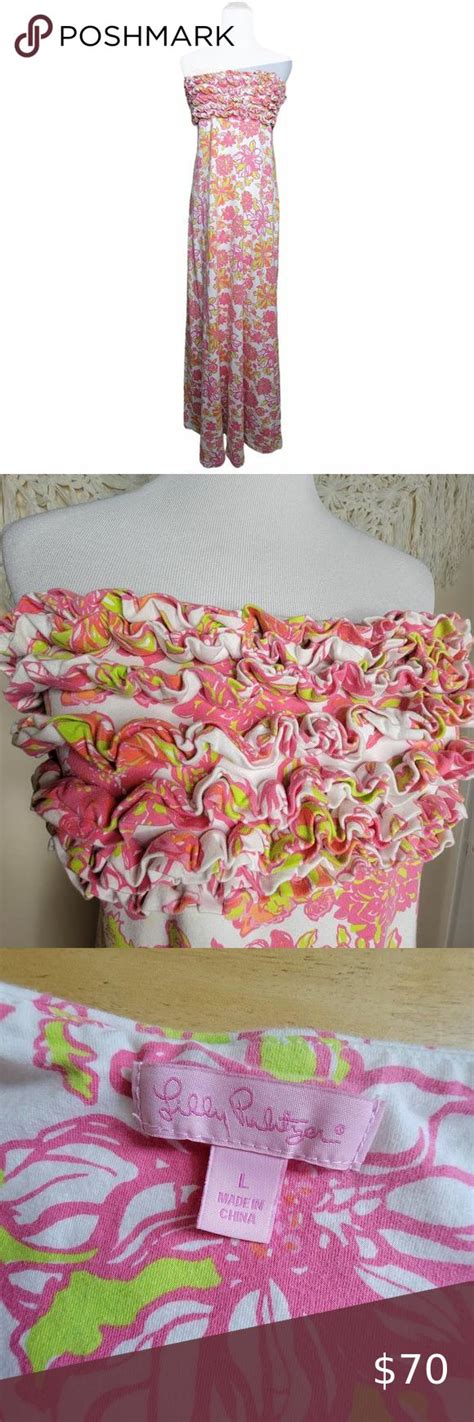 Lilly Pulitzer Franco Strapless Ruffle Bust Maxi Dress Pink Green Size