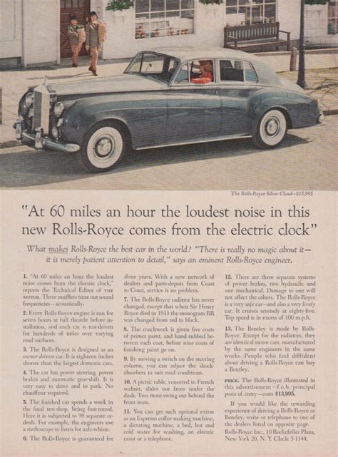 At 60 miles an hour the loudest noise Rolls-Royce Silver Cloud ad 1959 T