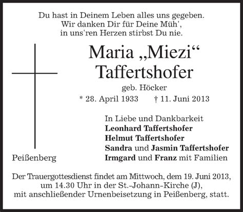 Traueranzeigen Von Maria Taffertshofer Trauer Merkur De