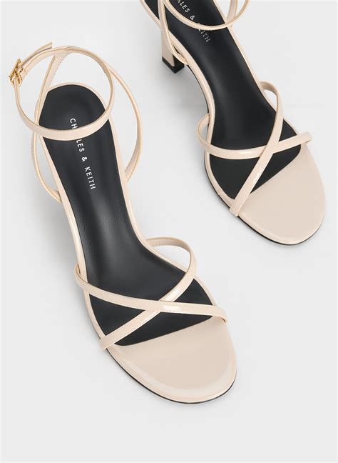 Cream Patent Crossover Strap Heeled Sandals Charles And Keith My