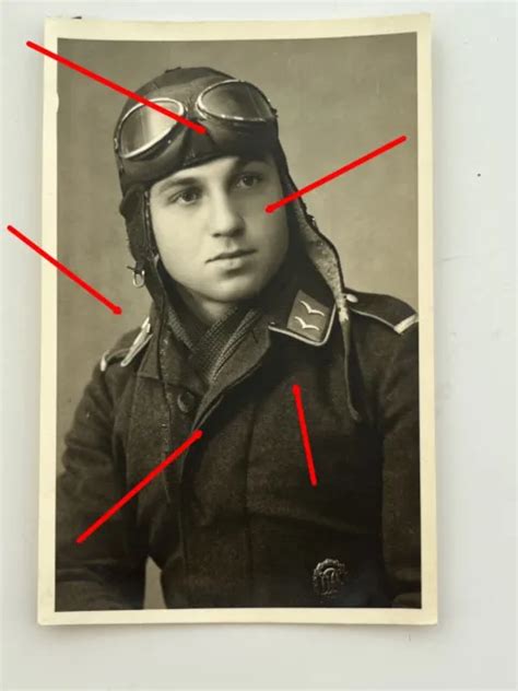 FOTO PORTRAIT LUFTWAFFE Pilot Flugzeugführer mit Fliegerhaube PK