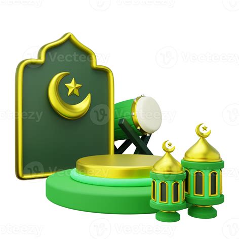 3d Ramadan Product Podium Decorated With Islamic Gate Lantern And