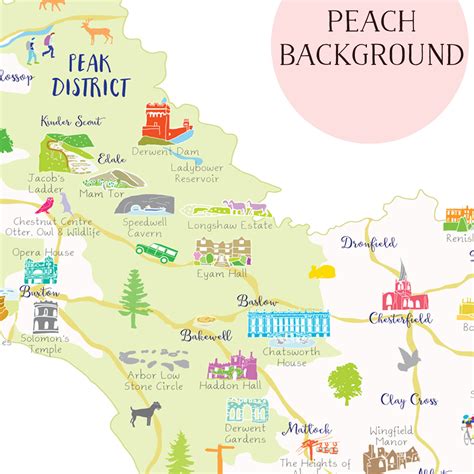 Illustrated hand drawn Map of Derbyshire by UK artist Holly Francesca.