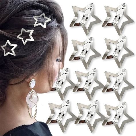 Pack Of 10 Silver Star Hair Clips Womens Hair Clips Small Star Hair