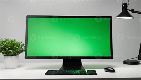 green screen monitor   desk  accessories  stock photo
