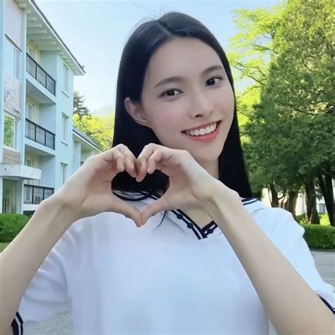 A Woman Making A Heart Shape With Her Hands In Front Of An Apartment