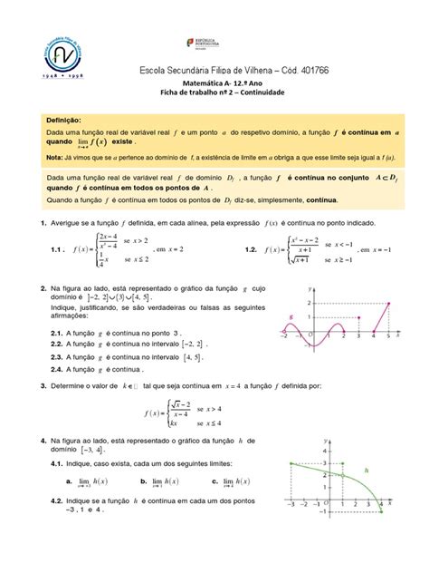 F2 Continuidade De Funções Pdf Função Matemática Função Contínua