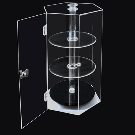 4 Shelf Acrylic Revolving Counter Top Camera Display Case Clear Lockable Acrylic Cell Phone