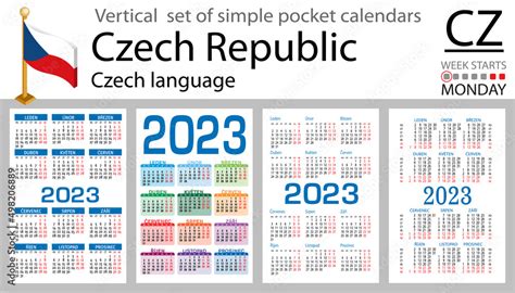 Czech Vertical Pocket Calendar For 2023 Week Starts Monday Stock