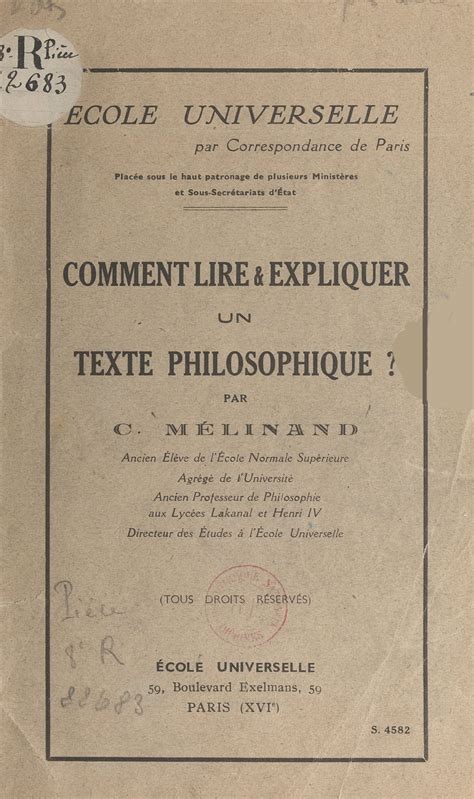 Comment Lire Et Expliquer Un Texte Philosophique De Camille Mélinand