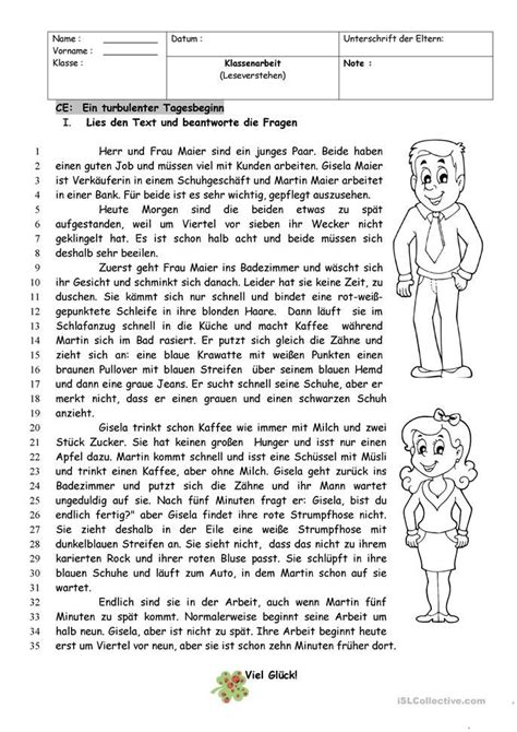 Kurzgeschichten Klasse Leseverst Ndnis Lesetexte Klasse Zum