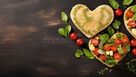 Heart Shaped Sandwiches Arranged On A Table Flat Lay Composition Stock