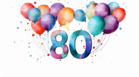 80 Years Happy Birthday Logo With Balloons Vector Illustration Clip