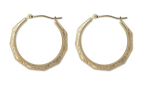 14kt Gold Large Engraved Hexagon Hoop Earrings 14k Ebay