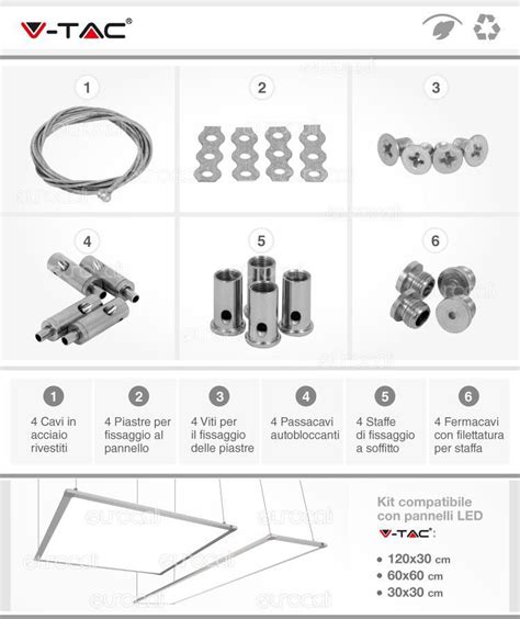 V Tac Kit Per Montaggio A Sospensione Di Pannelli Led