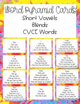 Word Pyramid Cards Sentence Readers Short Vowels Blends CVCE Words