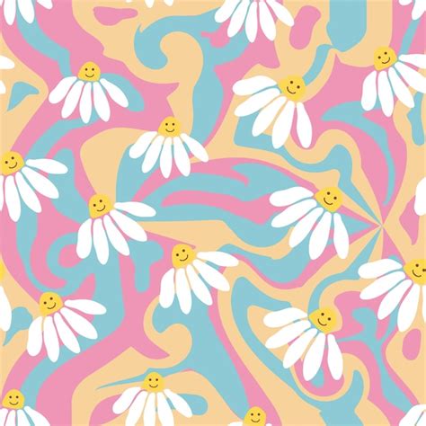 Premium Vector Groovy Daisy Retro Seamless Pattern Retro Smile