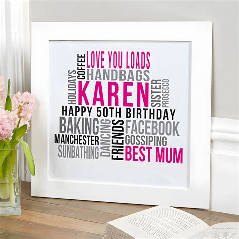 Unique 50th Birthday Gifts For Her | Personalized Word Art Picture