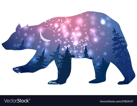 Silhouette A Bear With Space Galaxy Background Vector Image