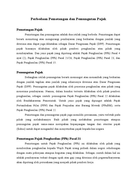 Perbedaan Pemotongan Dan Pemungutan Pajak Pdf