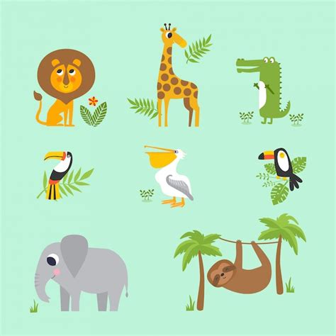 Premium Vector Set Of Jungle Animals On Blue