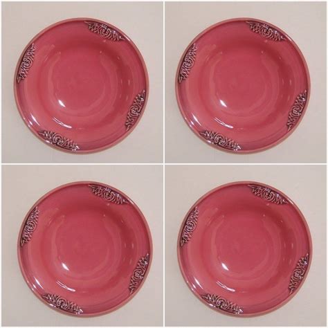 4 Ceramiche Virginia Rimmed Pasta Soup Bowls Rose Pink Made In Italy