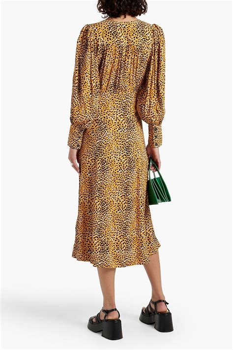 Ganni Wrap Effect Printed Crepe Midi Dress The Outnet