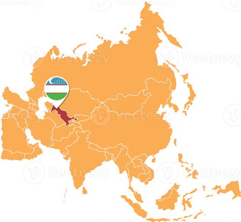 Uzbekistan Map In Asia Icons Showing Uzbekistan Location And Flags