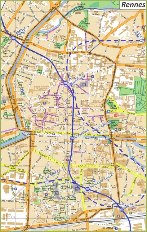 Rennes Sightseeing Map - Ontheworldmap.com