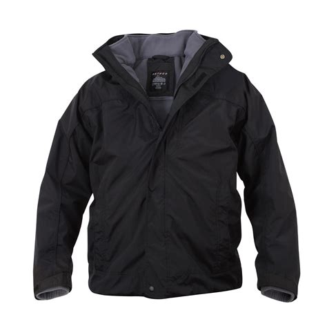 Black All Weather 3 In 1 Waterproof Jacket W Detachable Fleece Liner