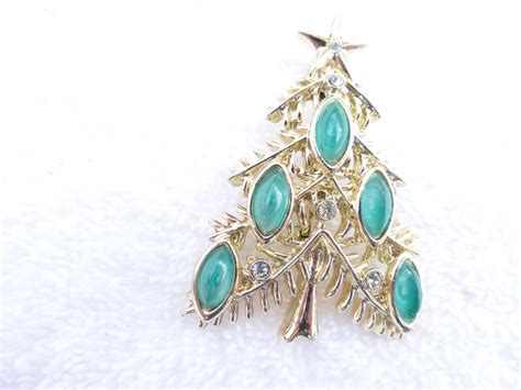 Tancer Ii Christmas Tree Brooch Gold Tone Rhinestone And Etsy