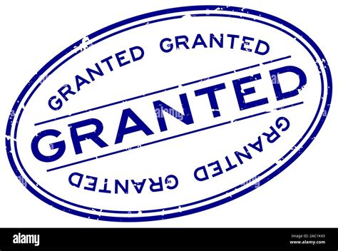 Grunge Blue Granted Word Oval Rubber Seal Stamp On White Background