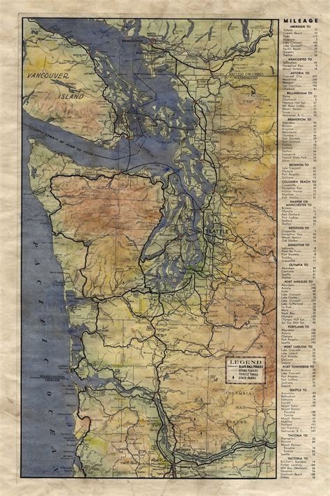 Puget Sound, Puget Sound Map, Puget Sound Map Art, Antique WA Map ...