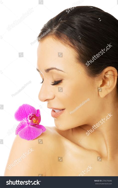 Naked Woman Purple Orchid Petal On Stock Photo 235676686 Shutterstock