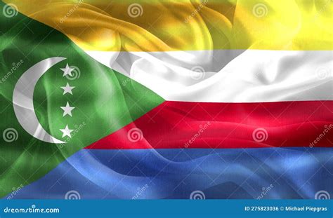 3D Illustration Of A Comoros Flag Realistic Waving Fabric Flag Stock