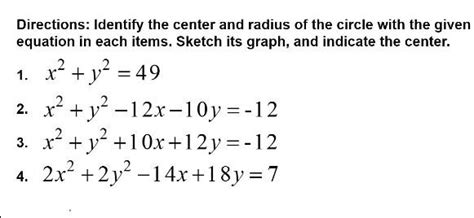 Solved Directions Identify The Center And Radius Of The Circle With