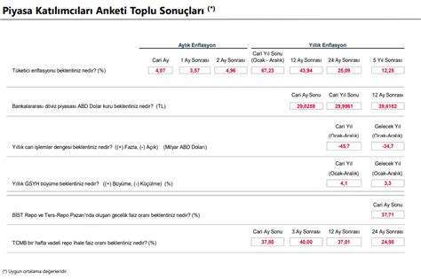 Tcmb Piyasa Kat L Mc Lar Anketi Cari Y L Sonu T Fe Beklentisinde