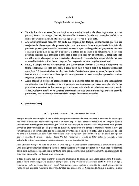 Terapia Focada Nas Emoções Uma Abordagem Centrada No Acesso E