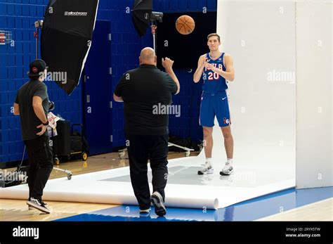 Philadelphia 76ers Azuolas Tubelis Poses For A Photograph During Media