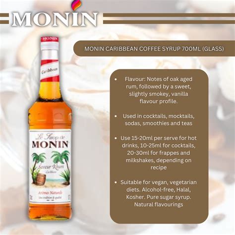 Monin Caribbean Coffee Syrup 700ml Glass Nwt Fm Solutions Your