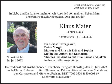 Traueranzeigen Von Klaus Maier Trauer Merkur De