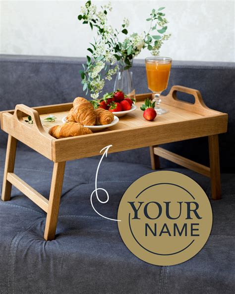 Breakfast Tray, Folding Legs Tray With Handles, Bed Wooden Coffee Table ...