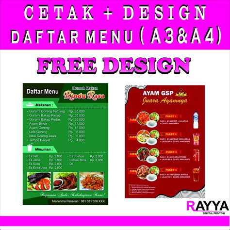 Jual Cetak Daftar Menu Makanan Minuman List Menu Free Design